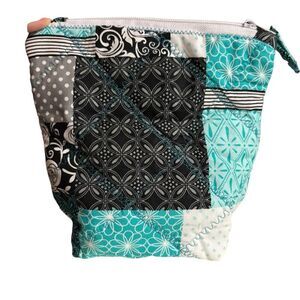 Hand Crafted‎ Black and Teal Patchwork Cosmetic Bag